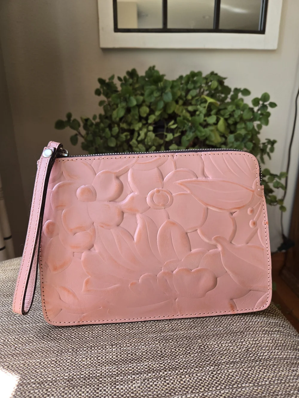 Patricia Nash Women's Embossed Floral Wristlet Clutch -  Peachy Pink